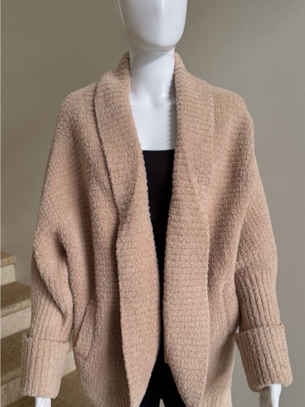 Barefoot Dreams Bouclé Open-Front Cardigan in Taupe